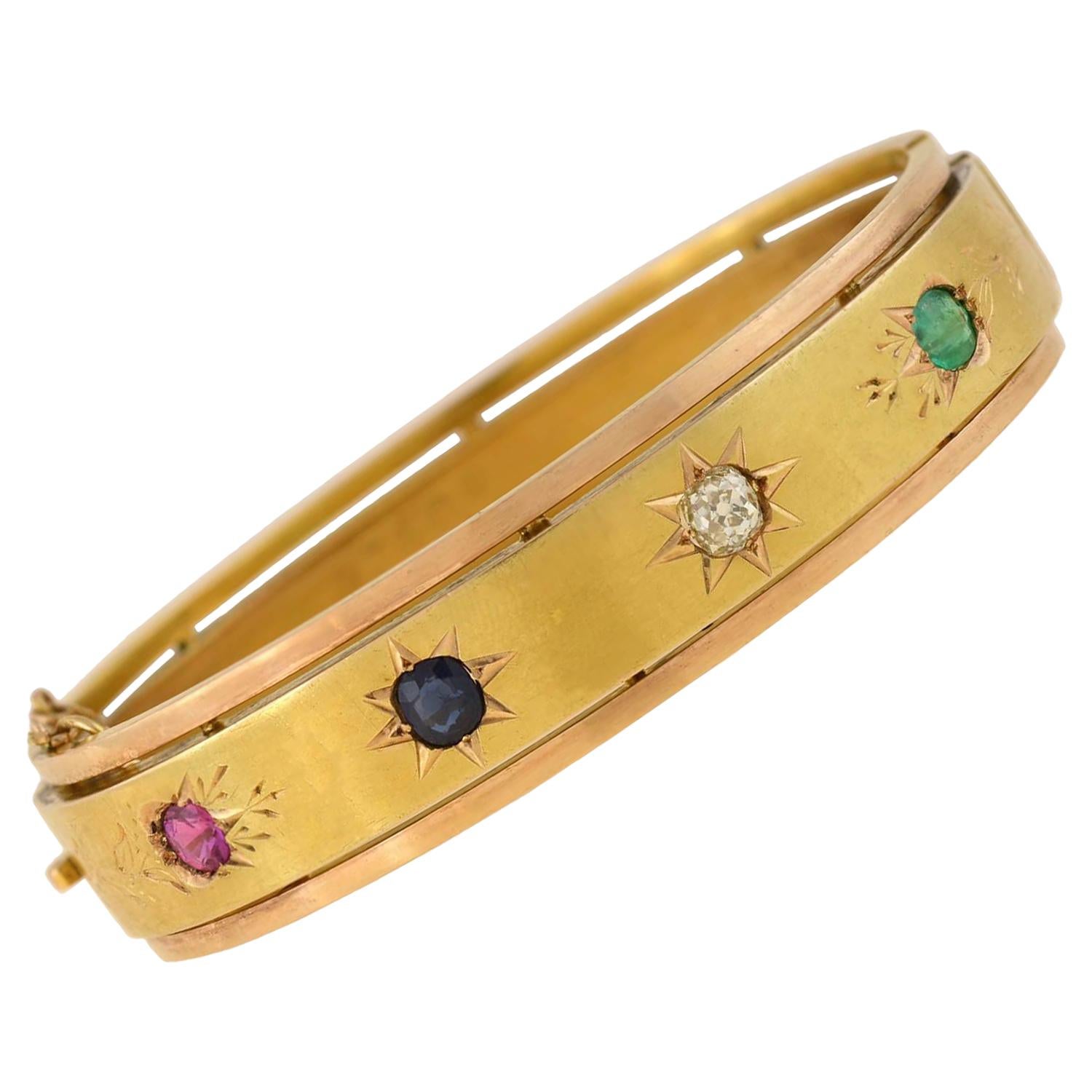 Victorian Multi-Gemstone Bangle Bracelet For Sale