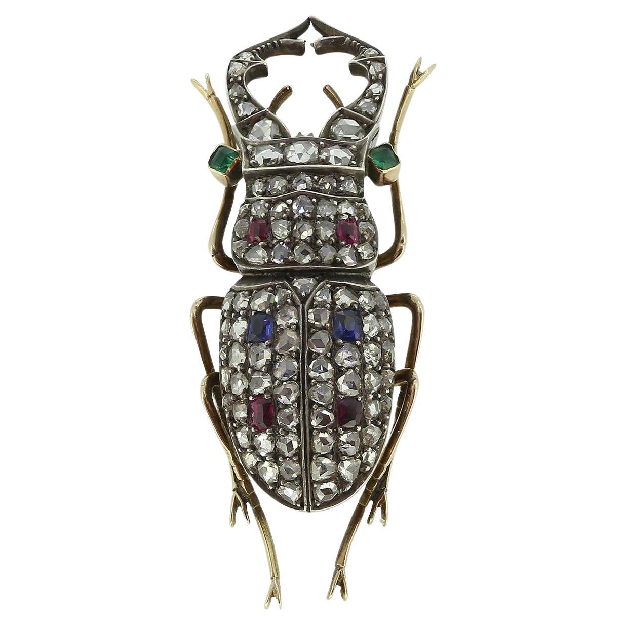 Victorian Multi-Gemstone Beatle Brooch