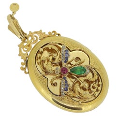 Victorian Multi Edelstein Libelle Medaillon Anhänger