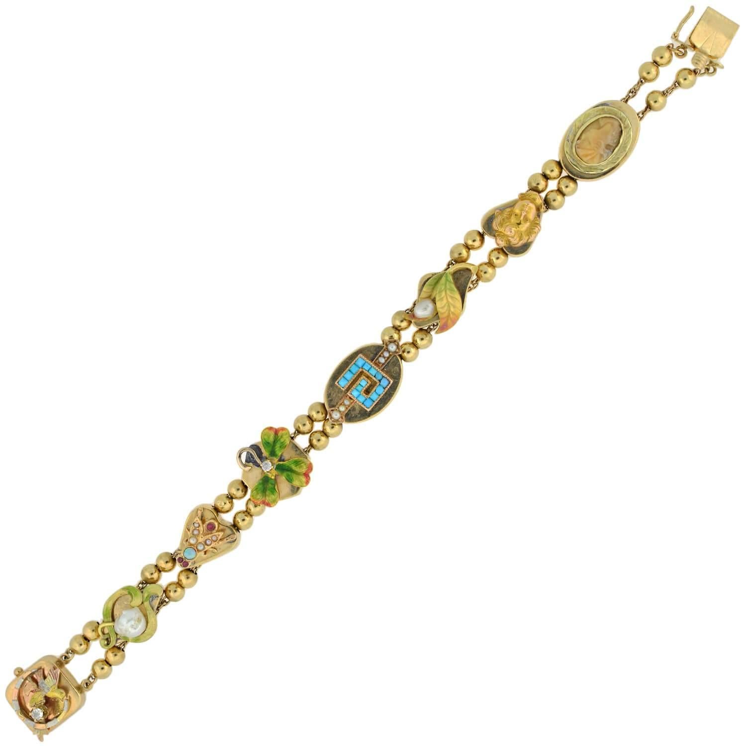 Victorian MultiGemstone Slide Compilation Bracelet at 1stDibs