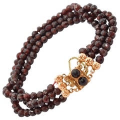 Victorian 14K Gold Garnet Multi-Strand Beaded Bracelet