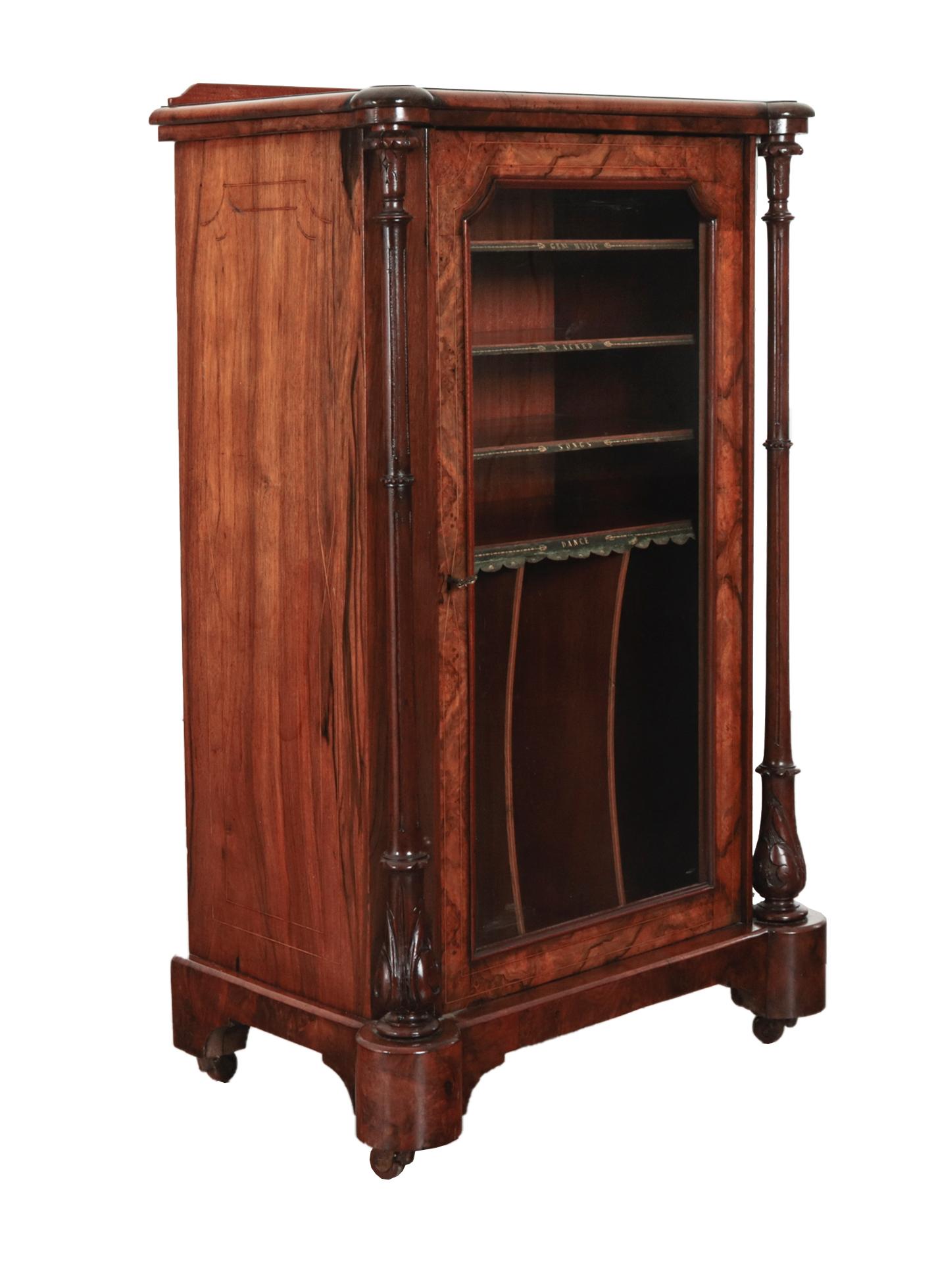 Late 19th Century Victorian Music Cabinet Walnut Antique, 1890 For Sale