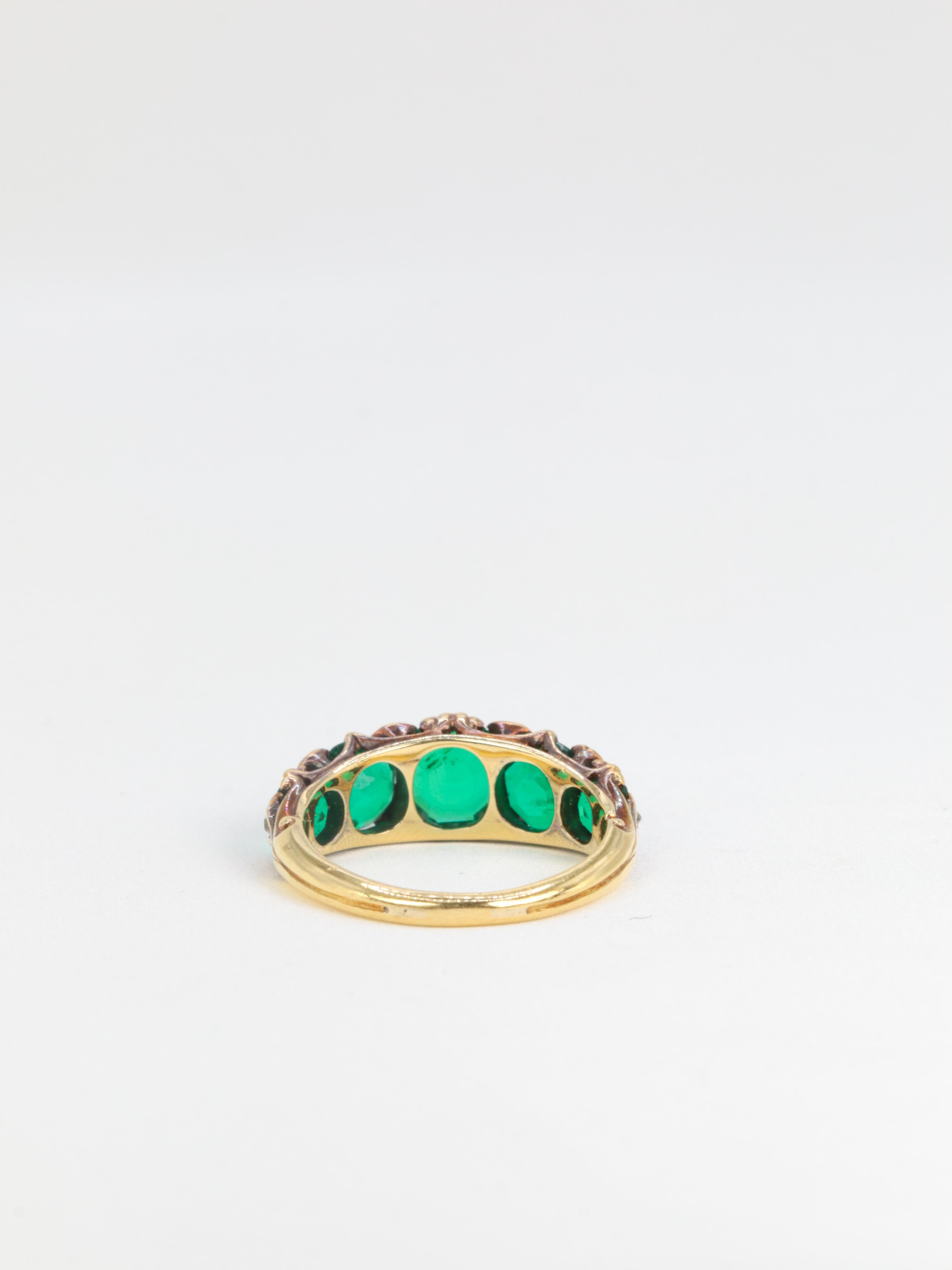 Women's Victorian Muzo Colombian emeralds and diamonds ring For Sale
