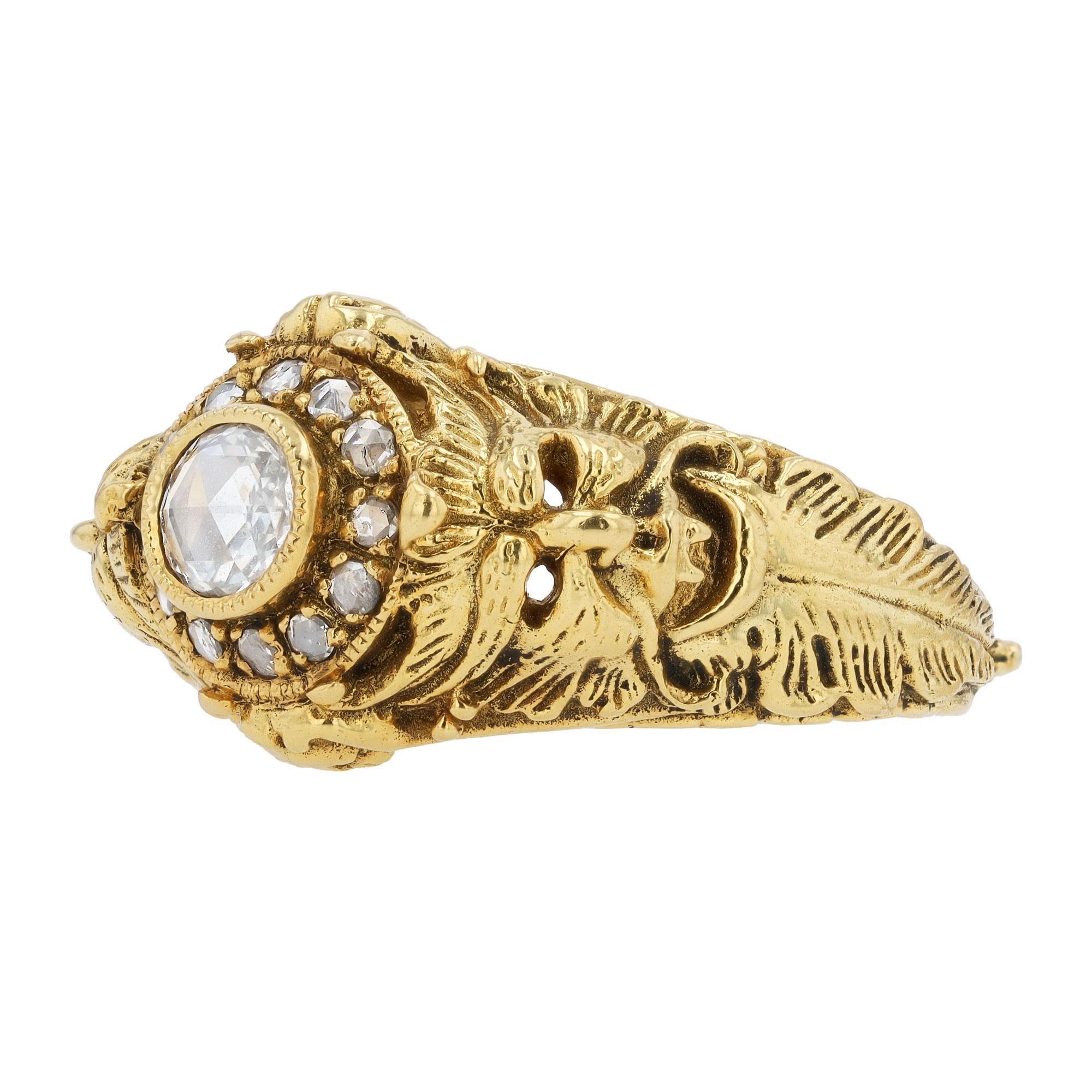 Viktorianischer mythologischer Gott Pan-Ring aus 18 Karat Gold mit Diamant im Rosenschliff im Zustand „Gut“ in Santa Barbara, CA