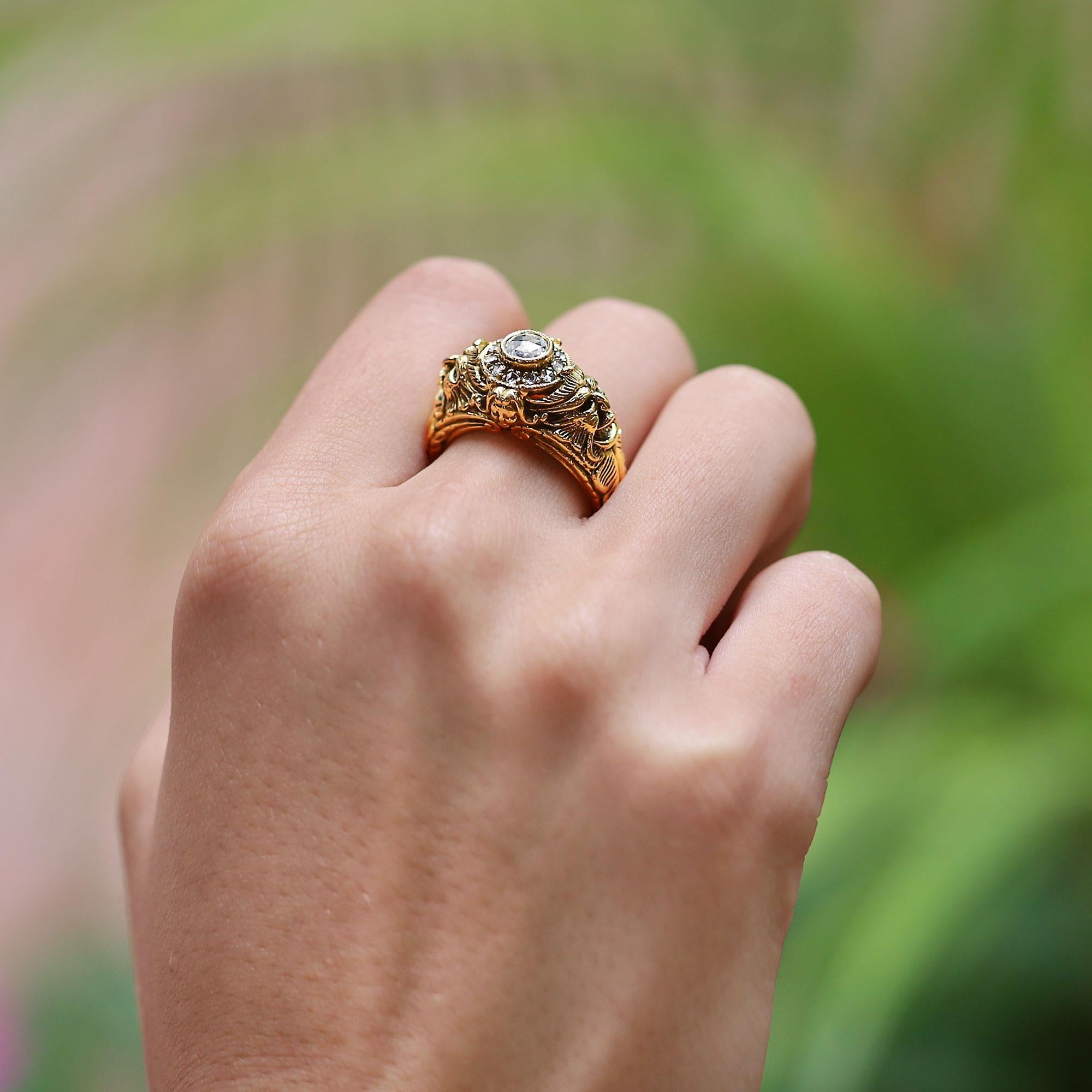 Viktorianischer mythologischer Gott Pan-Ring aus 18 Karat Gold mit Diamant im Rosenschliff für Damen oder Herren