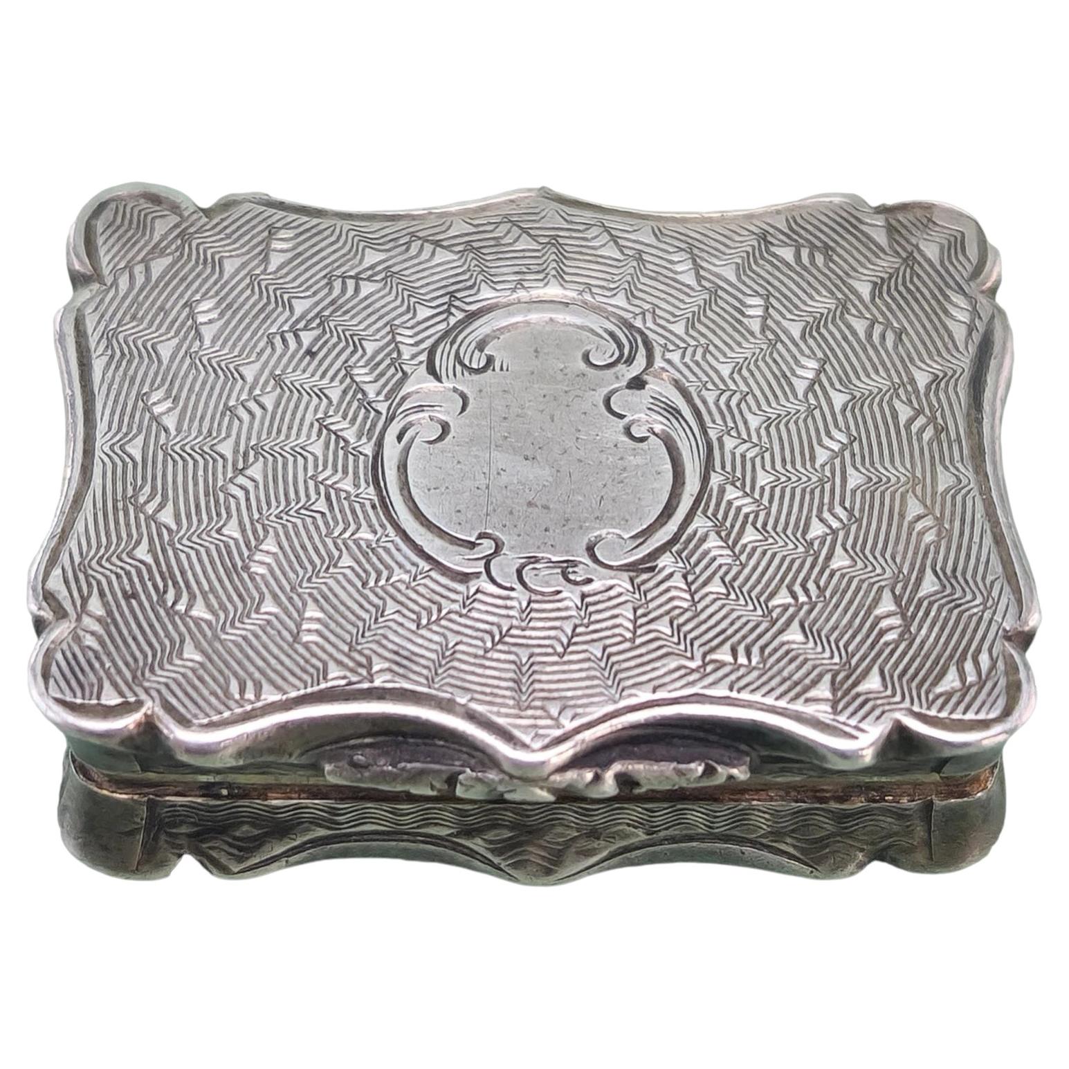 Victorian Nathaniel Mills Sterling Silver Engine-Turned Vinaigrette