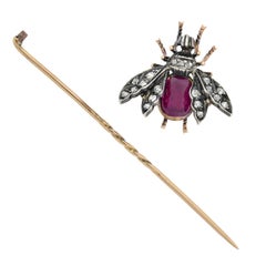 Victorian Natural 1.25 CarBurma Ruby Diamond Fly Stick Pin/Pendant