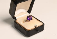 Victorian Natural Amethyst Ring. 2.30ct Round Amethyst Diamond 18K Yellow Gold