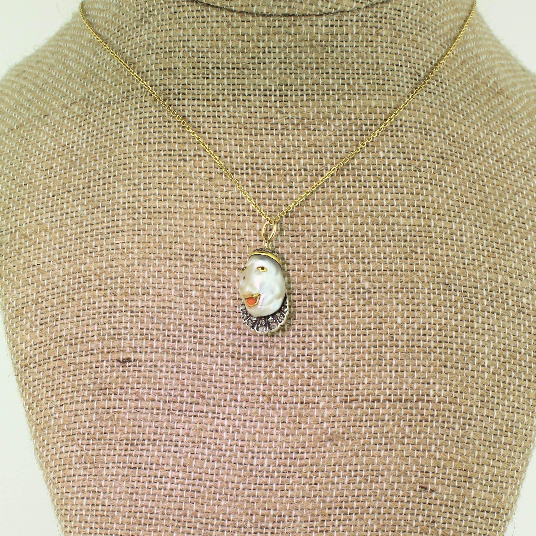 Victorian Natural Baroque Pearl “Jester” Pendant In Good Condition For Sale In Essex, GB