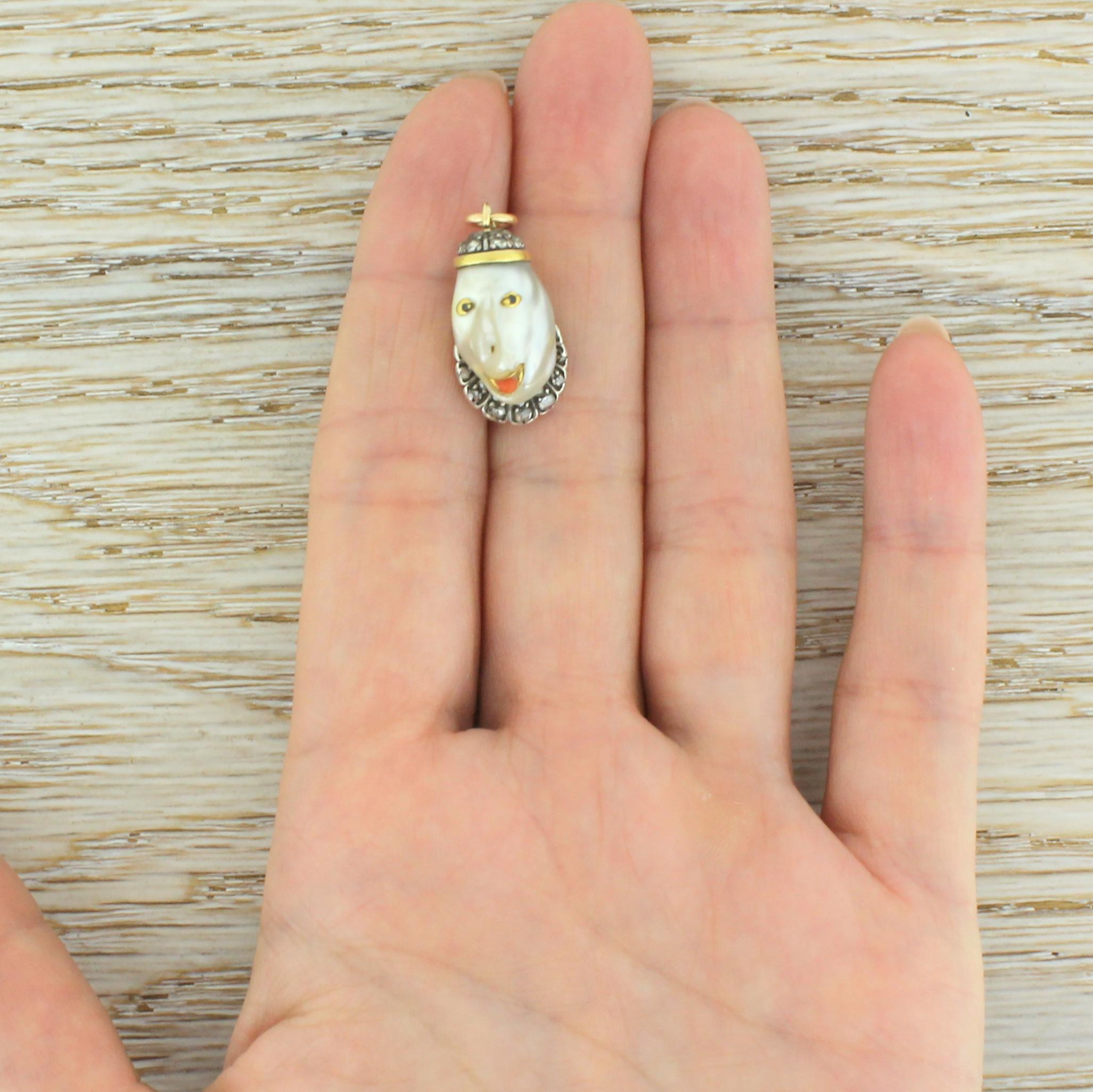 Women's or Men's Victorian Natural Baroque Pearl “Jester” Pendant For Sale