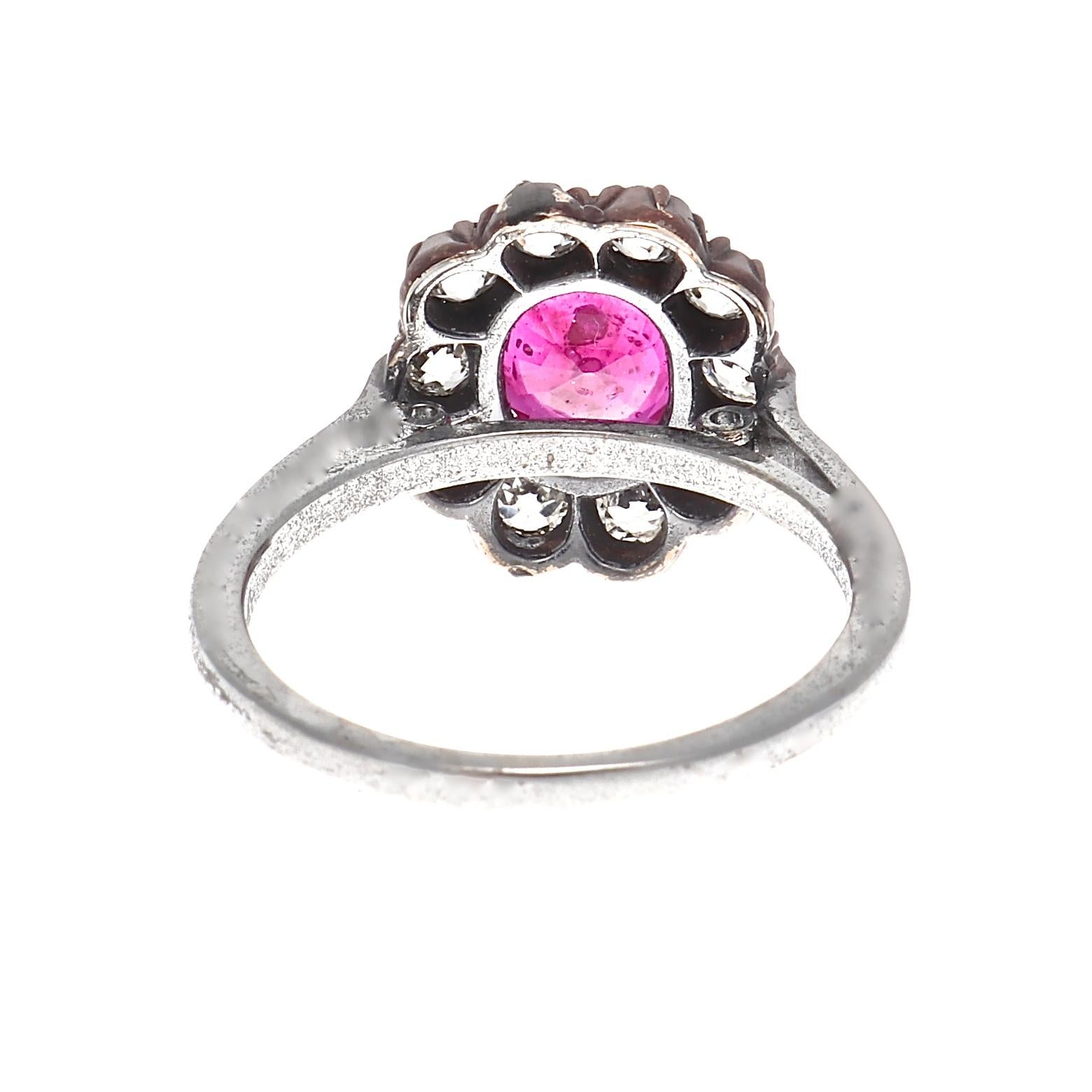 Women's Victorian Natural Burma No Heat Ruby Diamond Gold and Silver Engagement Ring