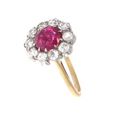 Victorian Natural Burma No Heat Ruby Diamond Gold Silver Engagement Ring