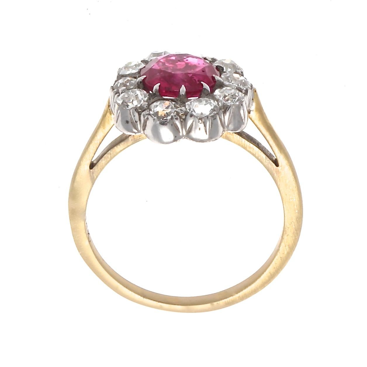 Women's Victorian Natural Burma No Heat Ruby Diamond Gold Silver Engagement Ring
