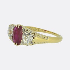 Victorian Natural Burmese Ruby and Diamond Three-Stone Ring