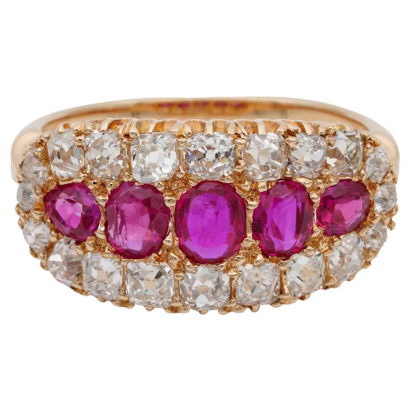 Viktorianischer Ring mit natürlichem burmesischem Rubin und Diamant