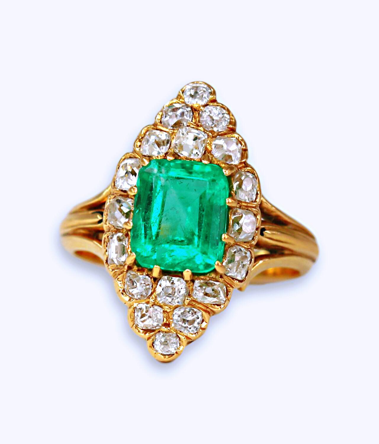 Victorian Natural Colombian Emerald and Diamond Ring 1