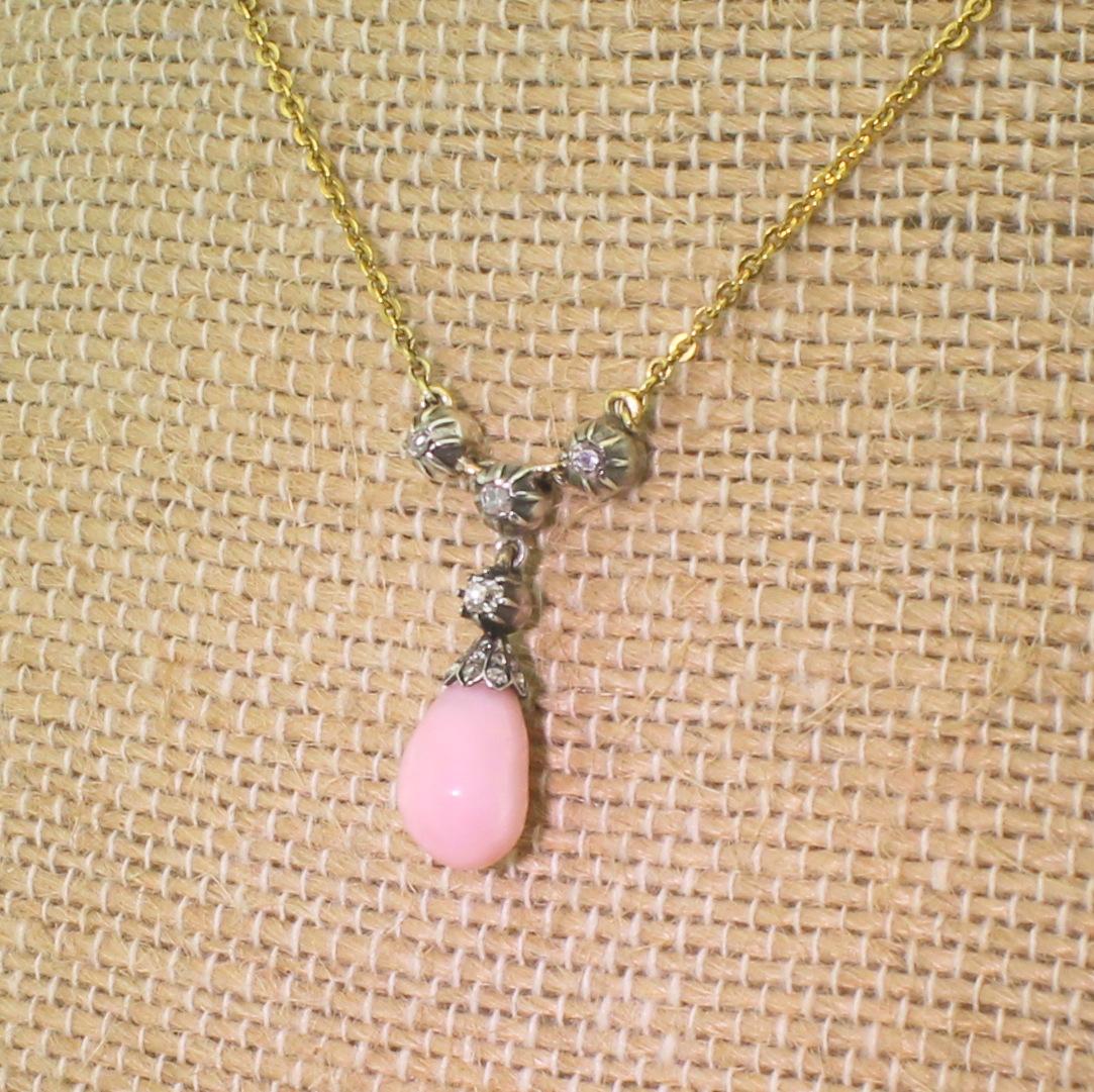 Women's or Men's Victorian Natural Conch Pearl and Old Cut Diamond Pendant For Sale