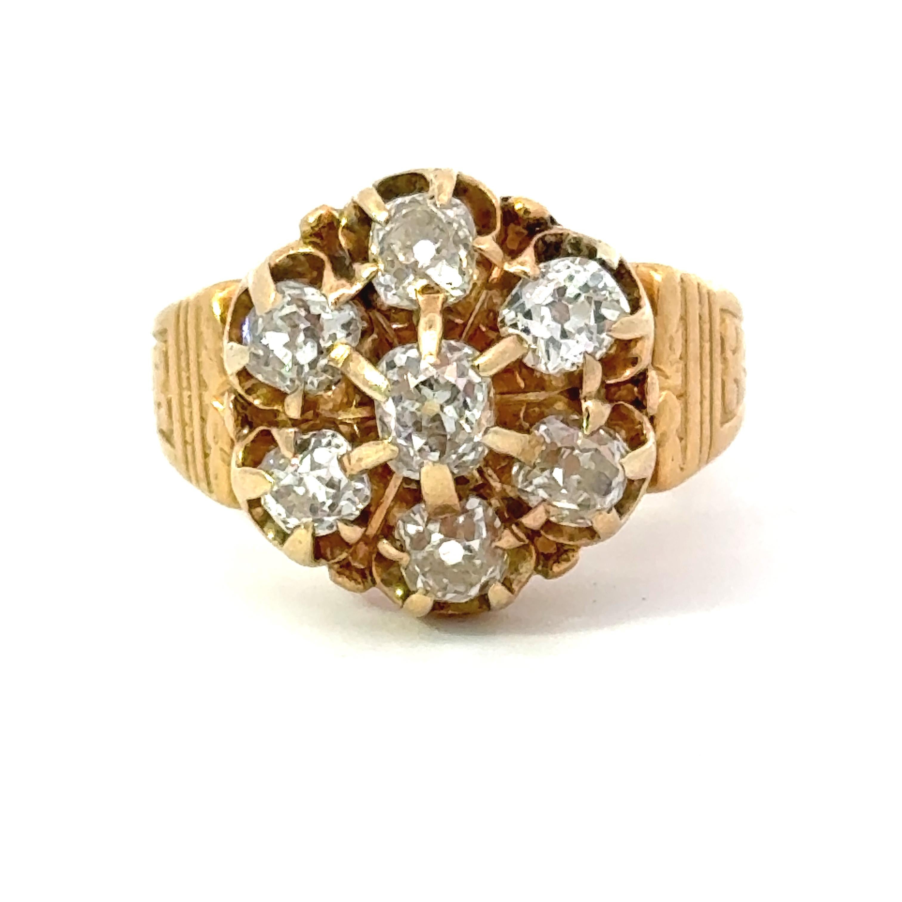 Victorian Natural Diamond and 14K Yellow Gold Seven Stone Ring at 1stDibs