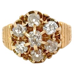 Bague victorienne à sept pierres en or jaune 14 carats et diamant naturel