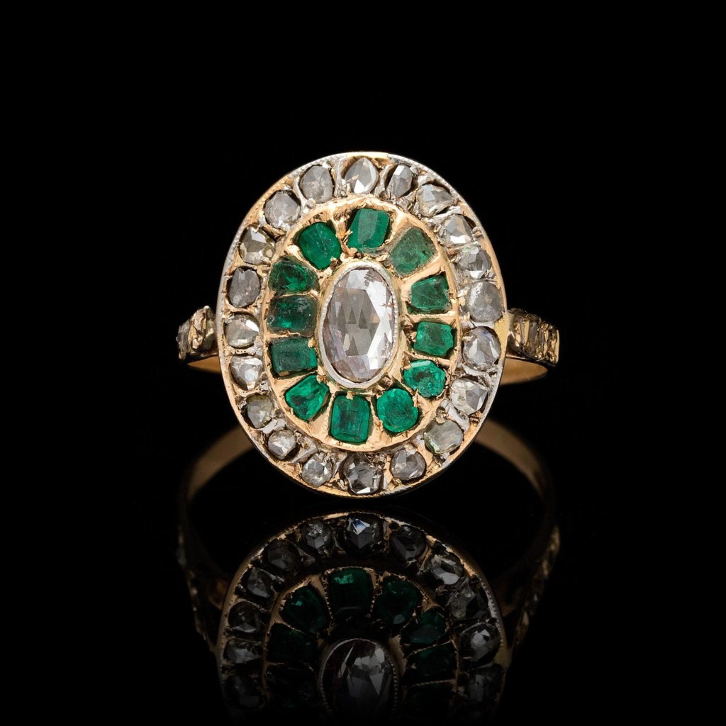 For Sale:  Vintage Style 3.05 Natural Diamond Emerald Fashion Ring in 18K Yellow Gold 4