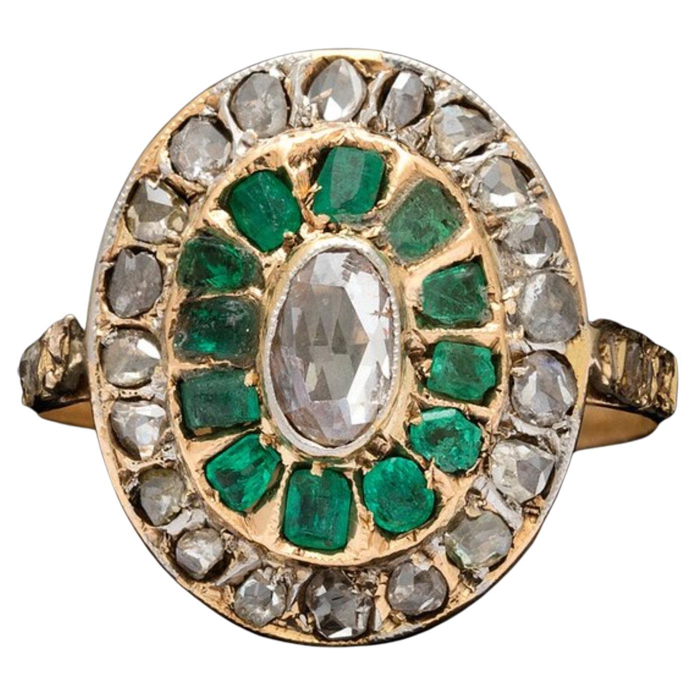 For Sale:  Vintage Style 3.05 Natural Diamond Emerald Fashion Ring in 18K Yellow Gold