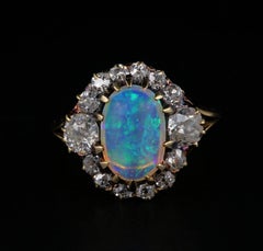 Victorian Natural Opal 1.80 Carat Old Mine Diamond Ring