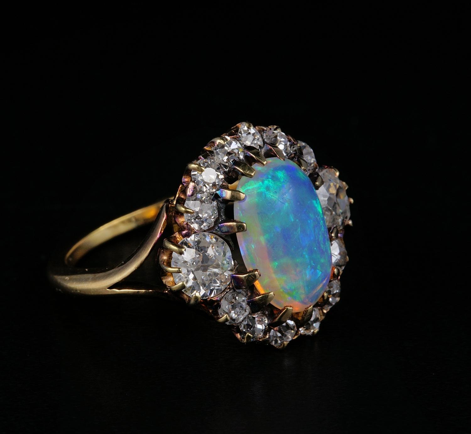 Victorian Natural Opal 1.80 Carat Old Mine Diamond Ring For Sale at 1stDibs
