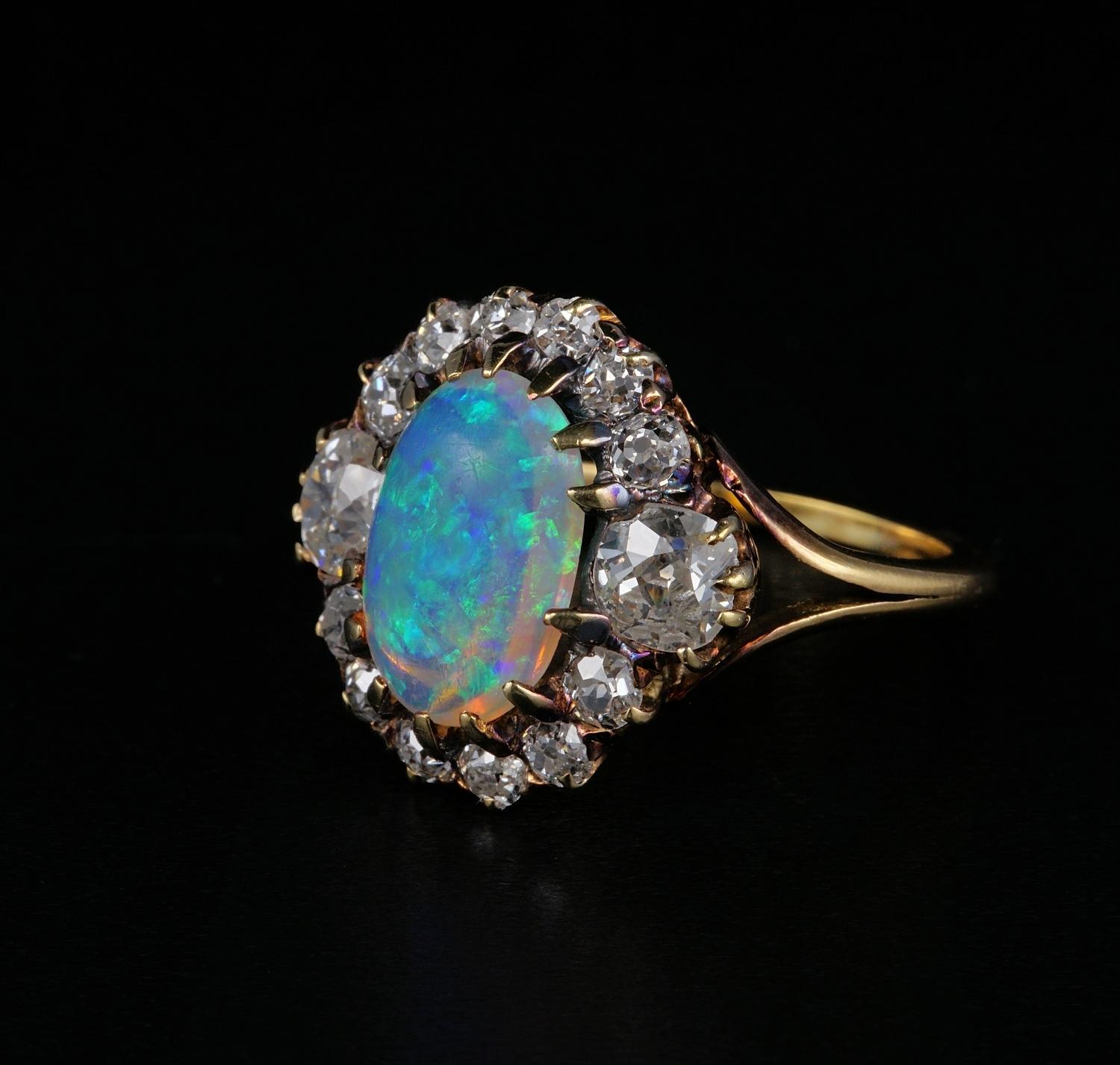 Women's Victorian Natural Opal 1.80 Carat Old Mine Diamond Ring For Sale