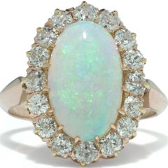 Victorian Natural Opal and Diamond Cluster Ring