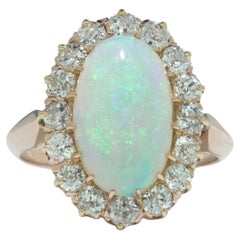 Victorian Natural Opal and Diamond Cluster Ring