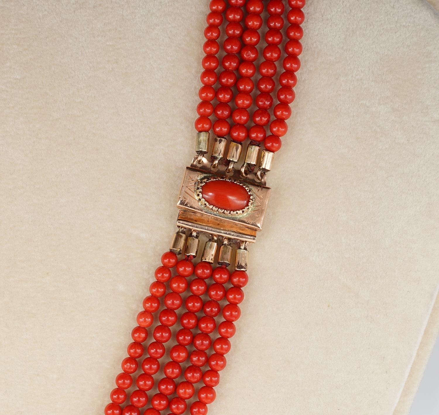 Bead Victorian Natural OX Blood Red Coral Rare Necklace For Sale
