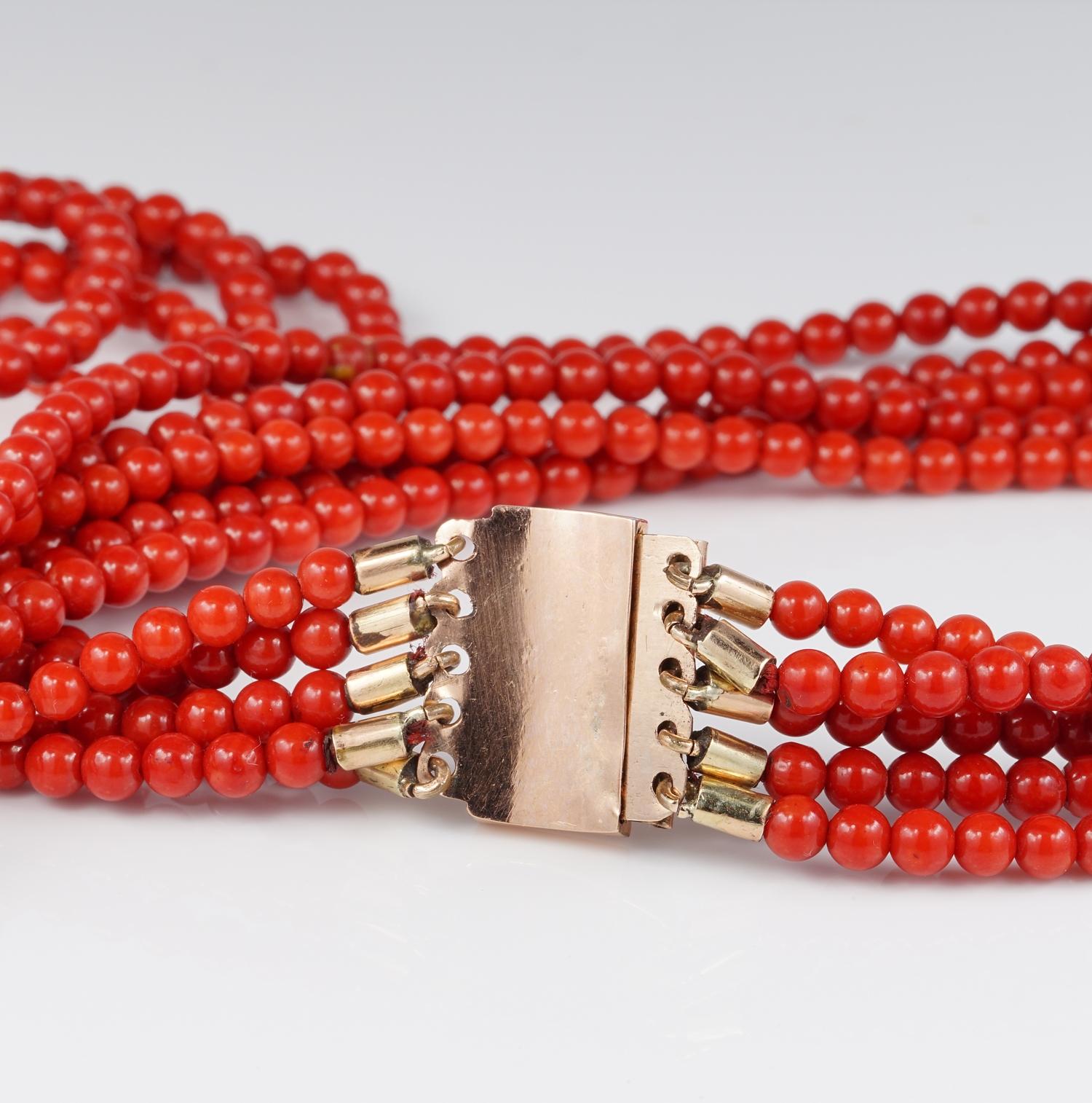 Victorian Natural OX Blood Red Coral Rare Necklace In Good Condition For Sale In Napoli, IT