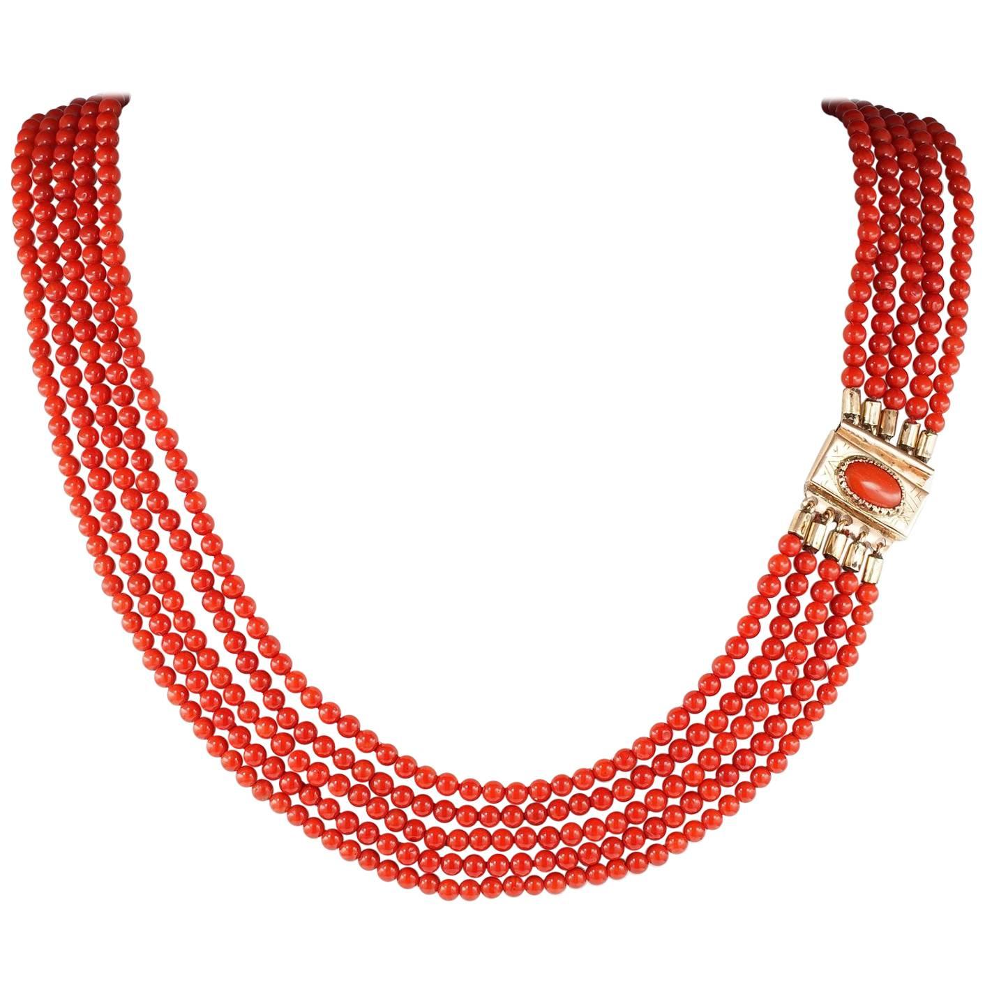 Victorian Natural OX Blood Sardinia Red Coral Rare Necklace For Sale