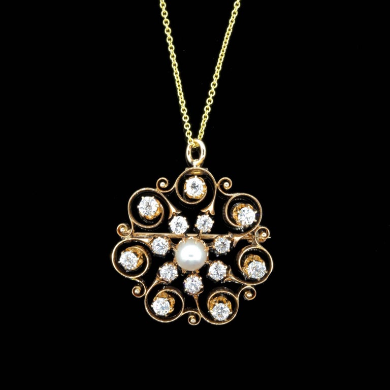 Victorian Natural Pearl and Diamond Gold Pendant For Sale at 1stDibs