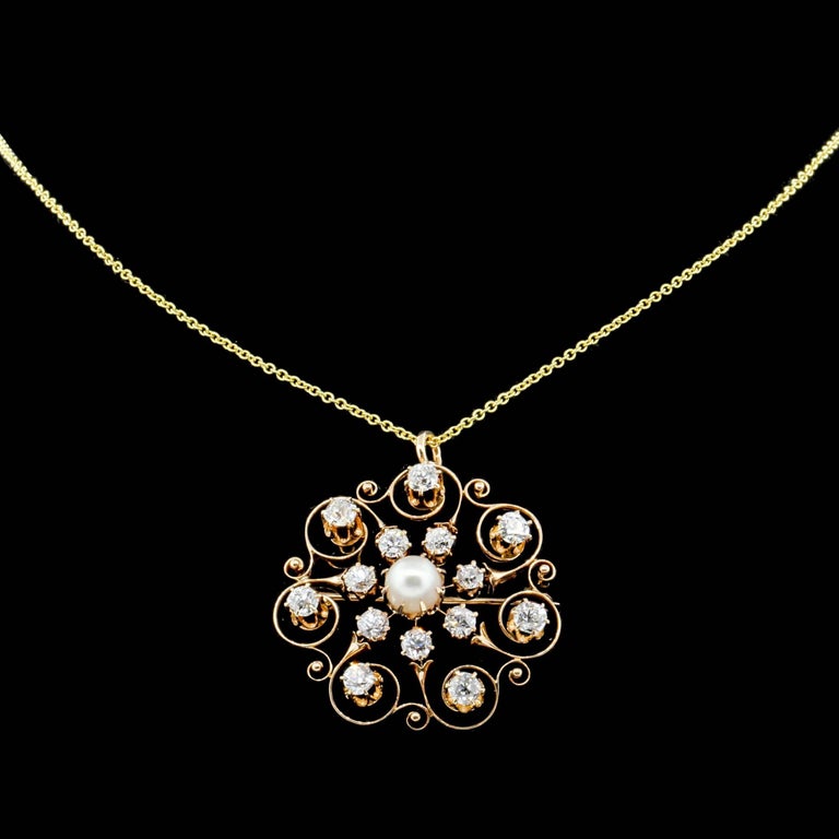 Victorian Natural Pearl and Diamond Gold Pendant For Sale at 1stDibs