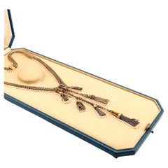 Victorian natural pearl 14k yellow gold enamel tassel necklace