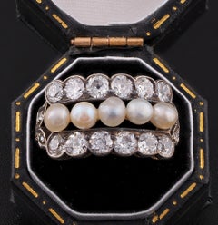 Victorian Natural Pearl 1.90 Ct. Old Mine Diamond Ring