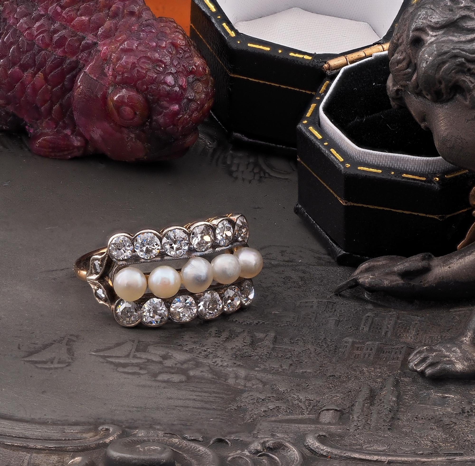 Victorien Perle naturelle victorienne de 1,90 carat Bague de diamant ancienne mine en vente