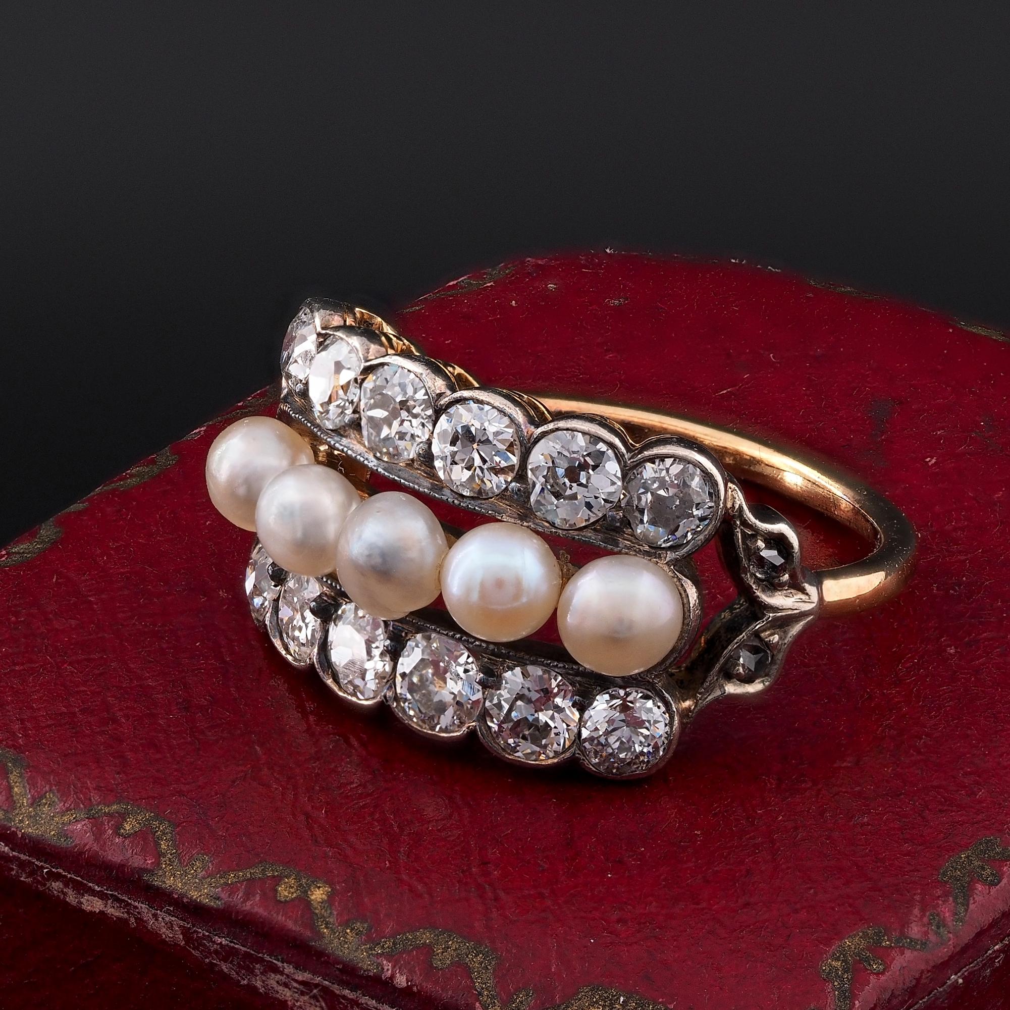 Perle naturelle victorienne de 1,90 carat Bague de diamant ancienne mine Pour femmes en vente