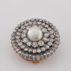 Victorian Natural Pearl 4.60 Ct Old Mine Cut Diamond Brooch Pendant