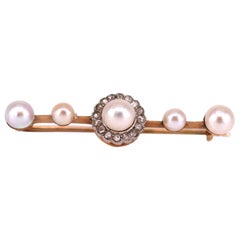 Antique Victorian Natural Pearl and Diamond Bar Brooch