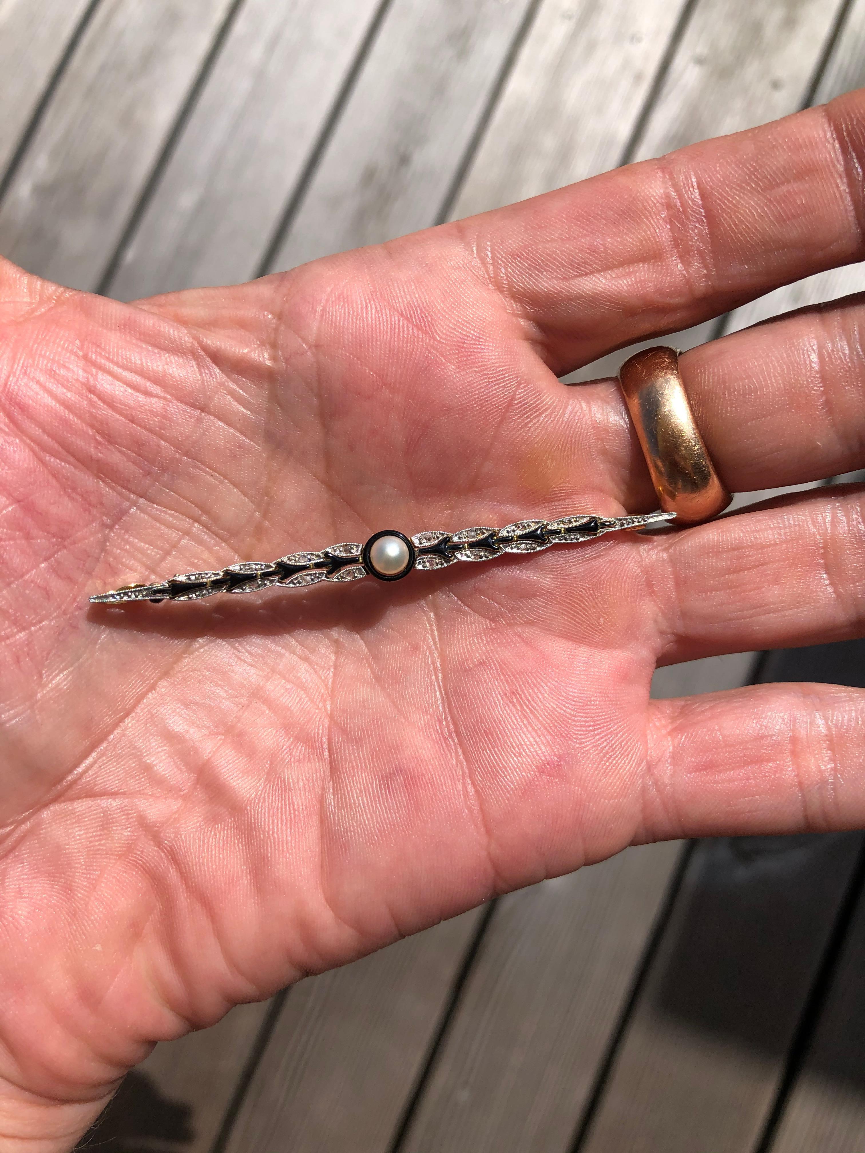 Victorian Natural Pearl and Diamond Bar Pin For Sale 5