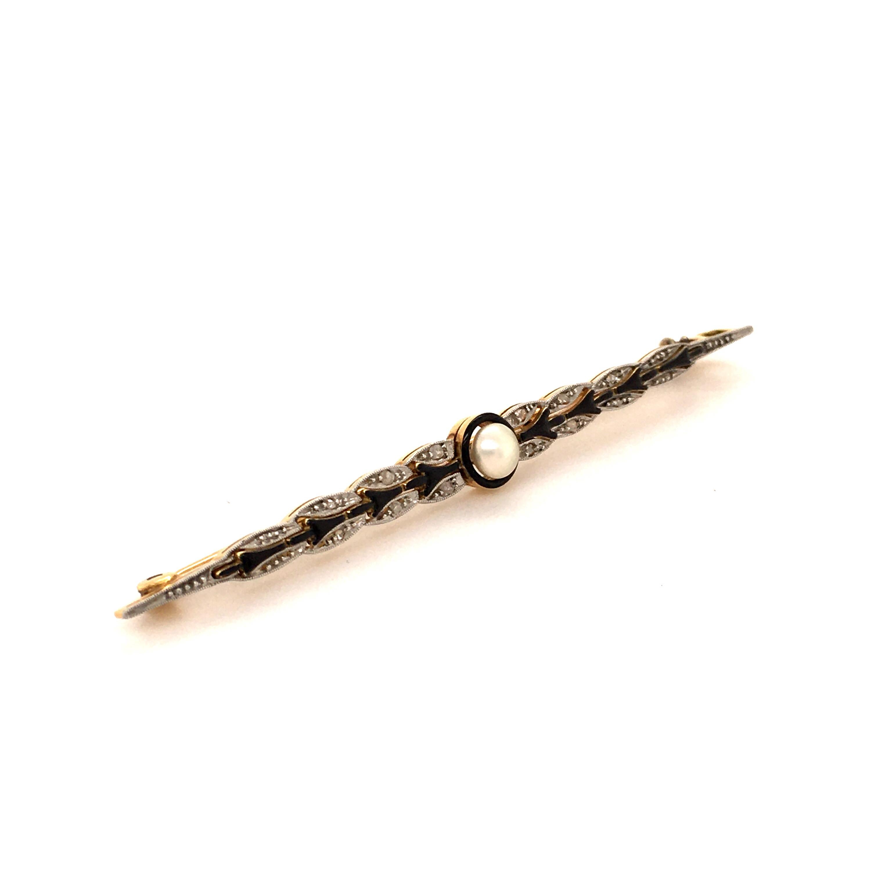Rose Cut Victorian Natural Pearl and Diamond Bar Pin For Sale