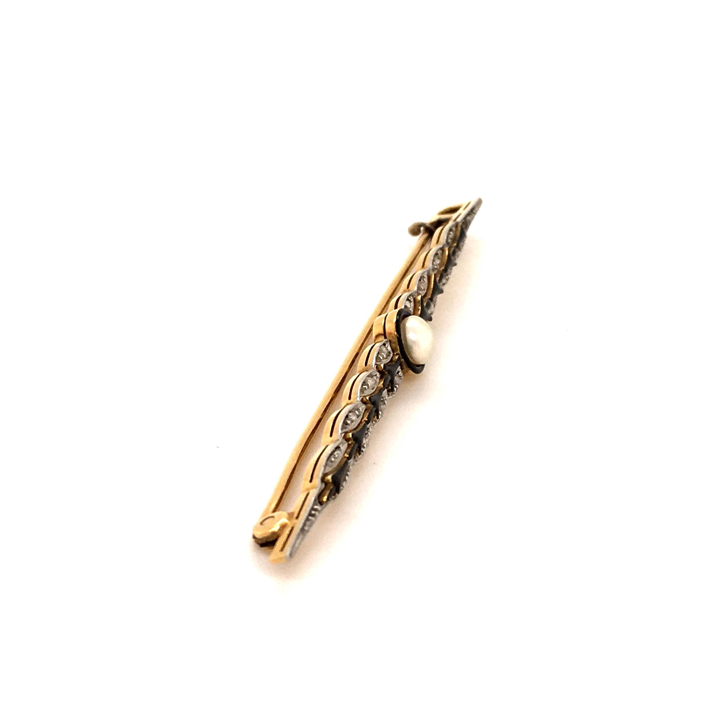 Women's or Men's Victorian Natural Pearl and Diamond Bar Pin For Sale