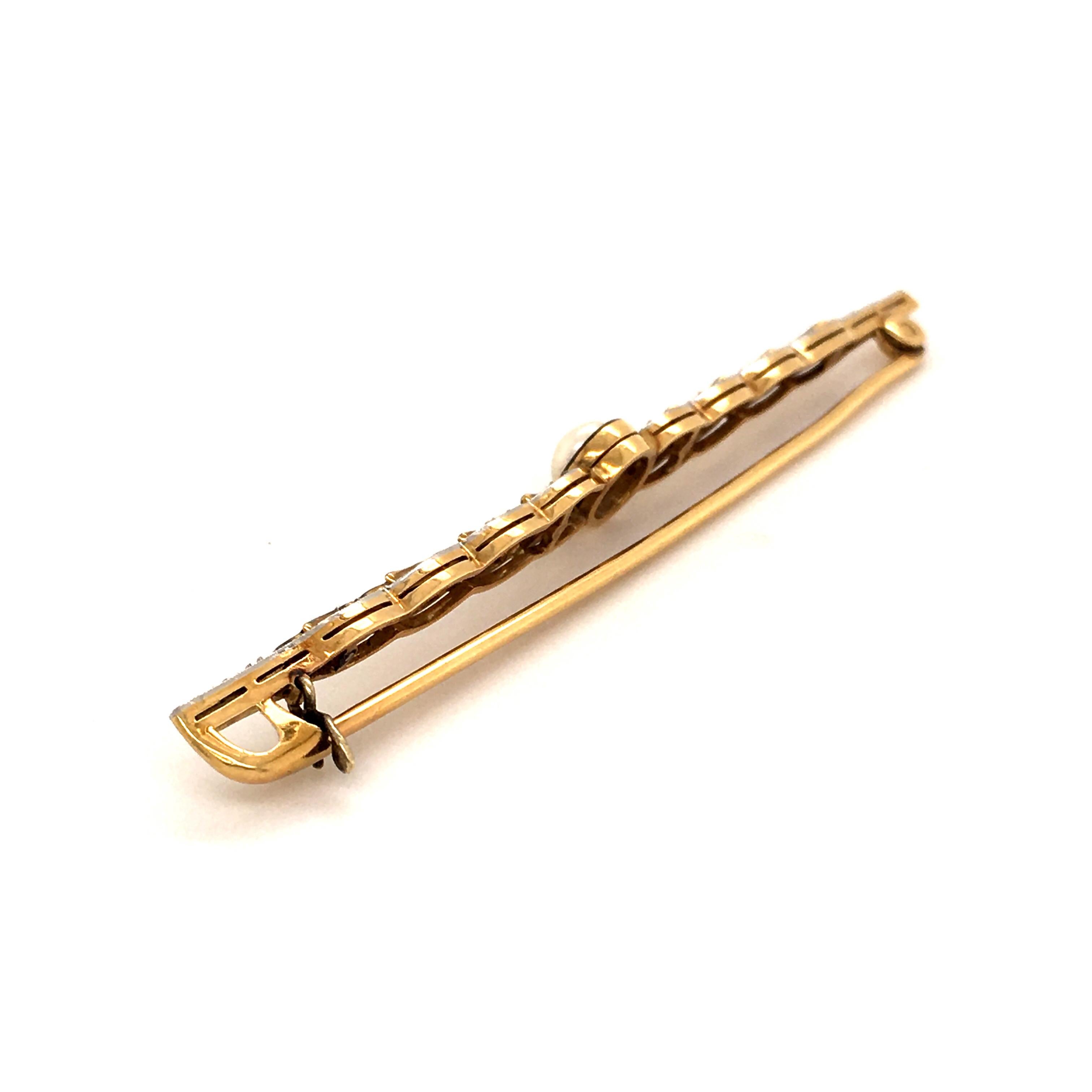 Victorian Natural Pearl and Diamond Bar Pin For Sale 1