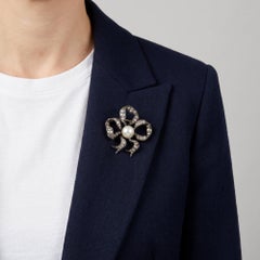 Victorian Natural Pearl and Diamond Bow Brooch