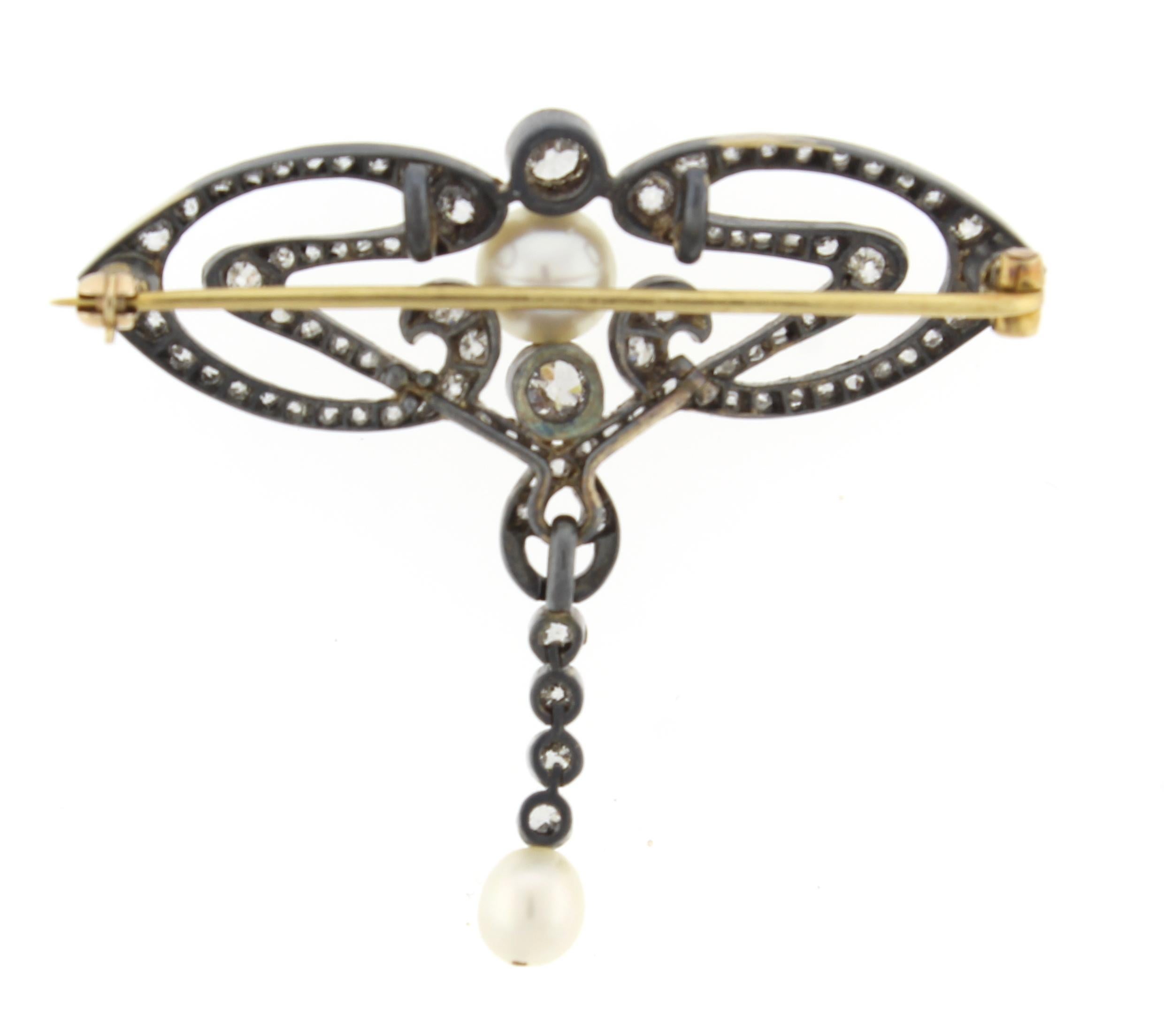Victorian Natural Pearl and Diamond Brooch In Good Condition In Bethesda, MD