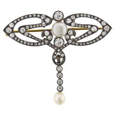 Victorian Natural Pearl and Diamond Brooch