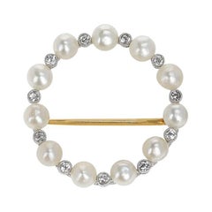 Victorian Natural Pearl and Diamond Brooch