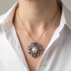 Victorian Natural Pearl and Diamond Brooch Pendant